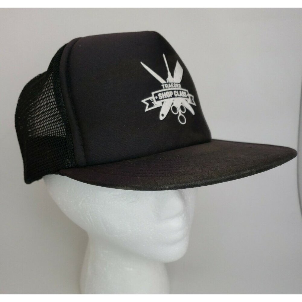 Vintage Traeger 5 Panel Dad Hat Black Mesh Foam Snapback Trucker Cap Smoker